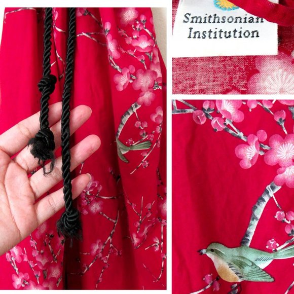 VINTAGE Red Floral Print Kimono Cotton Duster Jacket - Picture 3 of 4